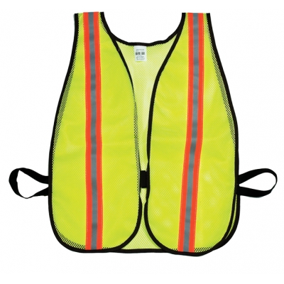 16304-4553-1500, Lime Soft Mesh Safety Vest - 1-1/2 Orange/Silver/Orange, Flagging Direct