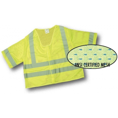 16364, ANSI Class 3 Lime Mesh Vest w/Silver Reflective, Flagging Direct