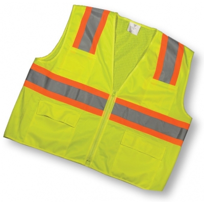 16369, ANSI Class 2 Lime Surveyor Vest With Pouch Pockets, Flagging Direct
