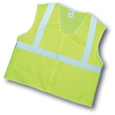 16374, ANSI Class 2 Lime Solid Vest w/Silver Reflective, Flagging Direct