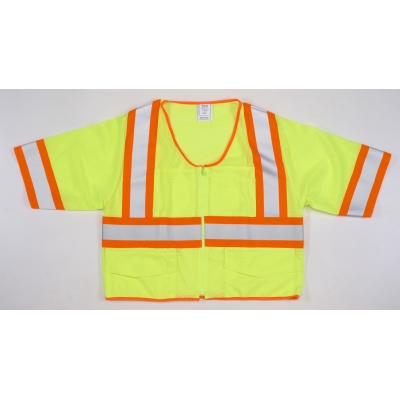 16392, ANSI CL 3 Lime Solid Vest w/ Pouch Pocket 4 OSO, Flagging Direct