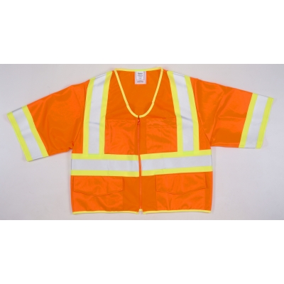 16394, ANSI CL 3 Orange Solid Vest w/ Pouch Pocket 4